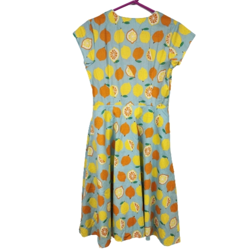 Modcloth Blue Dress with Yellow and Orange Citrus Print - Picture 2 of 14